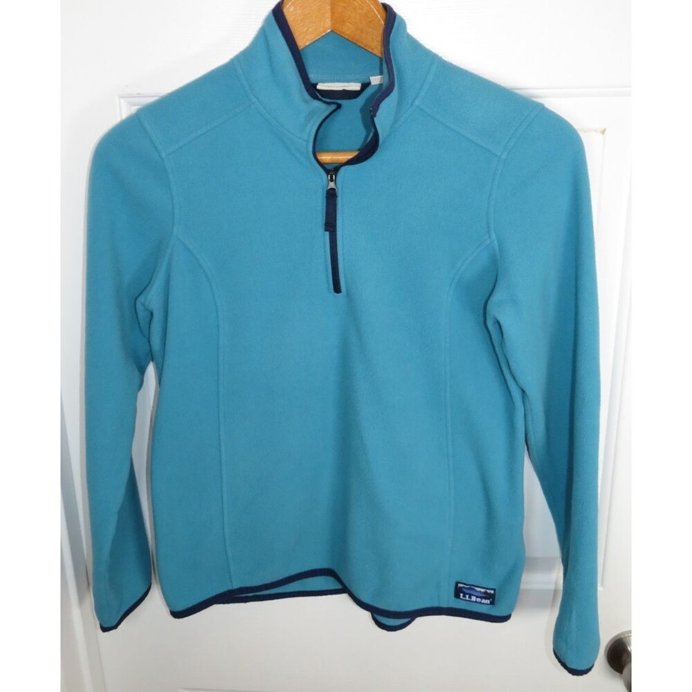 L.L.Bean Women’s 1/4 Zip Fleece Pullover Teal/Blue Trim Size Small